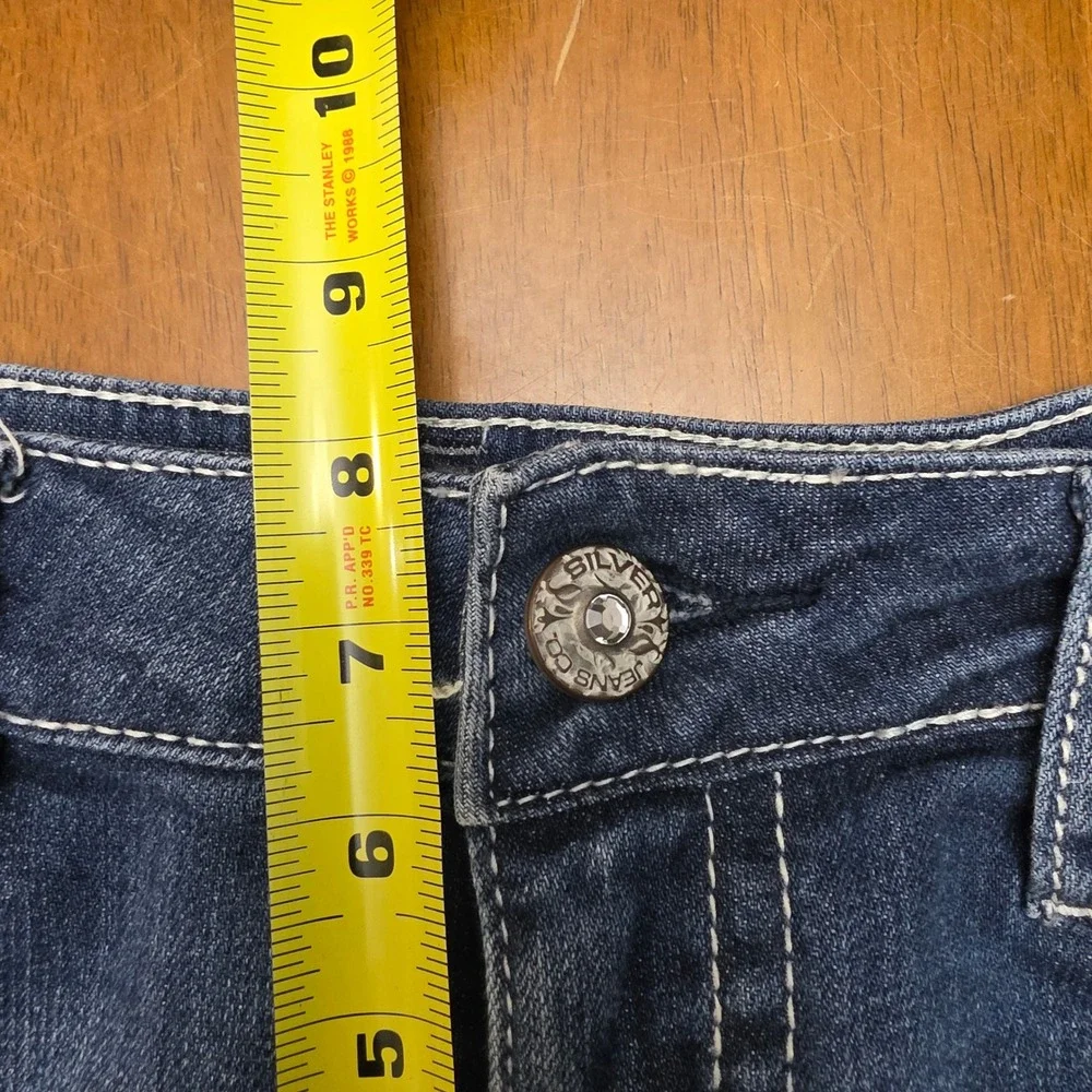Silver‎ Pioneer Jeans Women's Boot Cut Dark Wash Denim Embellished Pockets 30/33